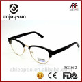 2015 hotselling round black acetate hand made spectacles optical frames eyewear eyeglasses with half-rim metal